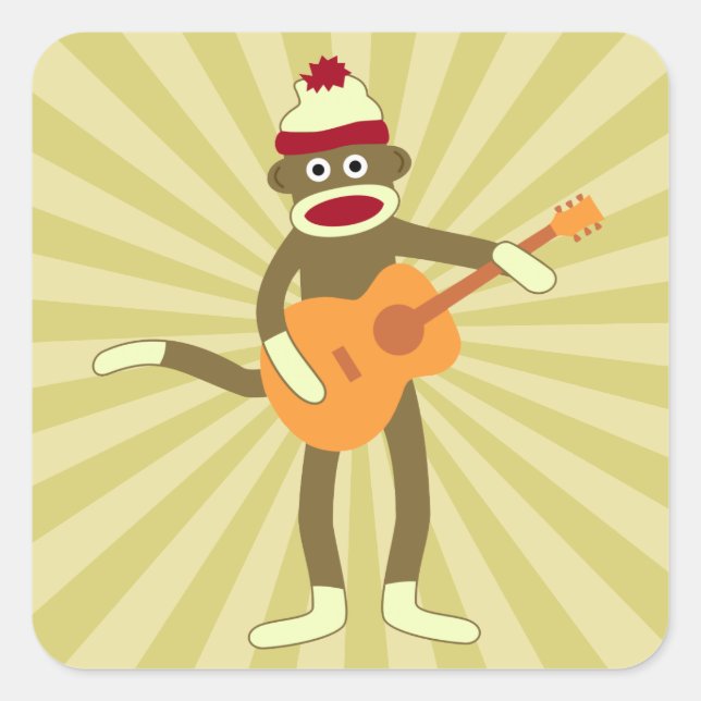Sock Monkey Acoustic Guitar Square Sticker (Front)