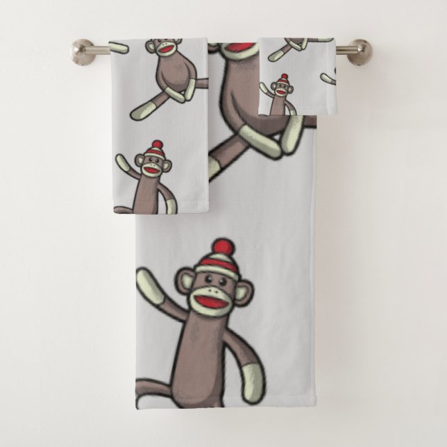 Sock Monkey Action Bath Towel Set (Insitu)