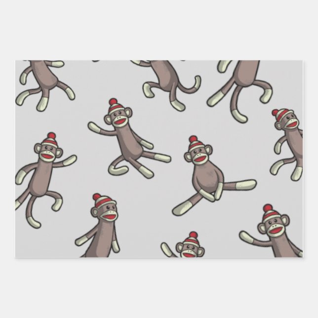 Sock Monkey Action Wrapping Paper (Front)