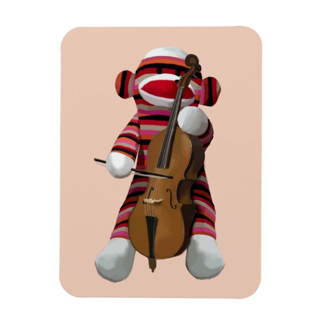 Sock Monkey and Cello 2 Magnet (Vertical)