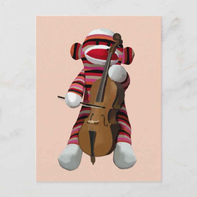 Sock Monkey and Cello 2 Postcard (Front)