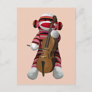 Sock Monkey and Cello 2 Postcard