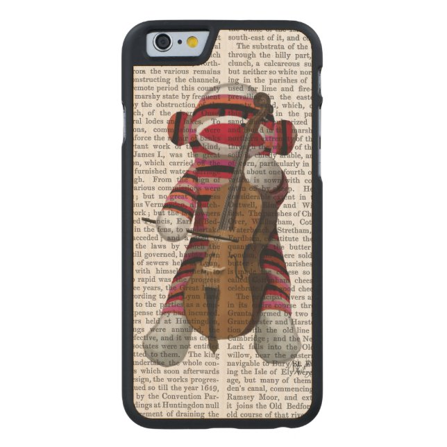 Sock Monkey and Cello Carved Wood iPhone Case (Back)