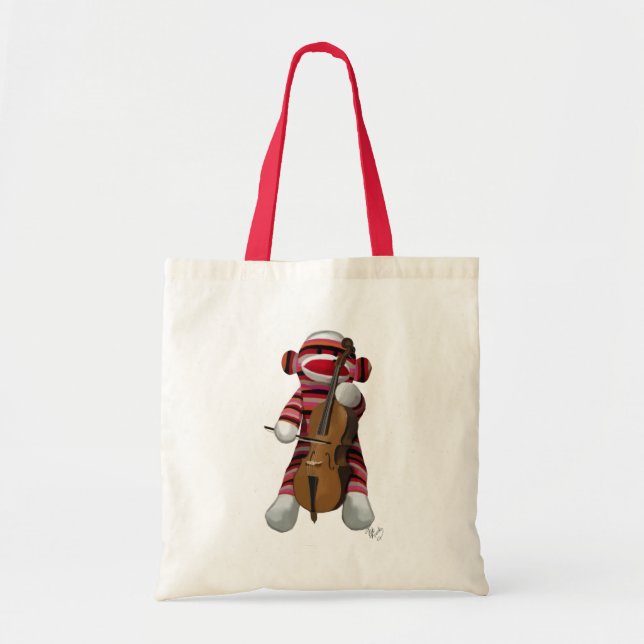 Sock Monkey and Cello Tote Bag (Front)