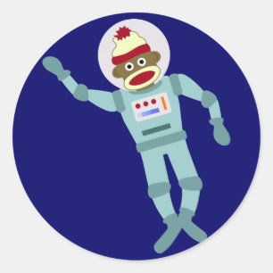 Sock Monkey Astronaut Classic Round Sticker