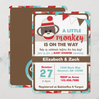 Sock Monkey Baby Shower Invitation
