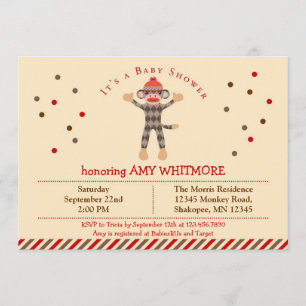 Sock Monkey Baby Shower Invitation