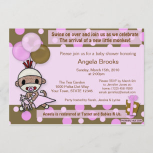 Sock Monkey Baby Shower Invitation Adorable PINK