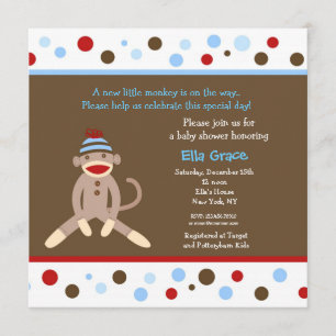 Sock Monkey Baby Shower Invitations Boy