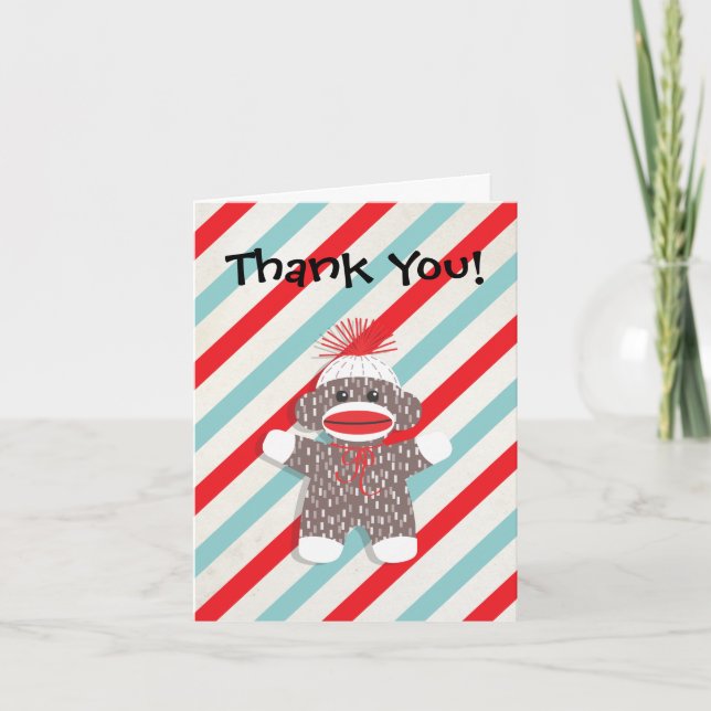 Sock Monkey Baby Thank You Card (Front)