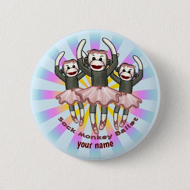Sock Monkey Ballet  6 Cm Round Badge (Front)
