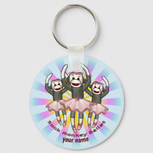 Sock Monkey Ballet  Key Ring