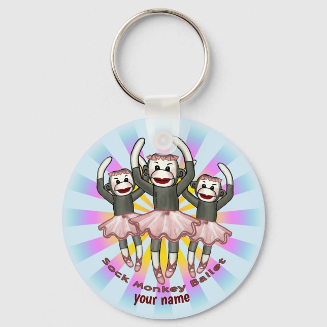 Sock Monkey Ballet  Key Ring (Front)