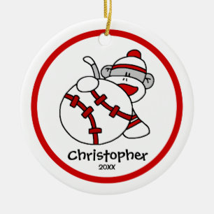 Sock Monkey Baseball Boy"s Christmas Ornament