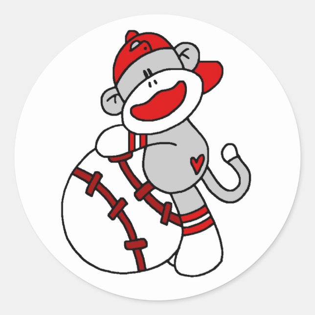 Sock Monkey Baseball Classic Round Sticker (Front)