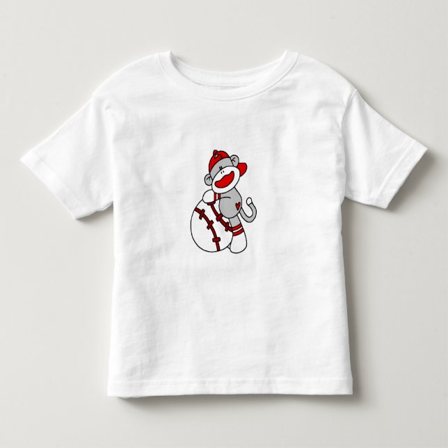 Sock Monkey Baseball Player Toddler T-Shirt (Front)