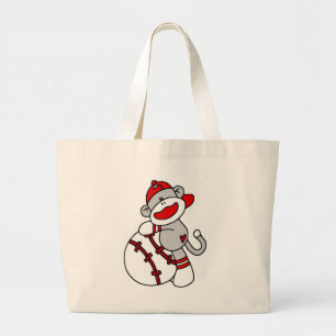 Sock Monkey Baseball T-shirts and Gifts Large Tote Bag