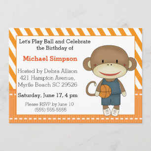 Sock Monkey Basketball Birthday Invitations