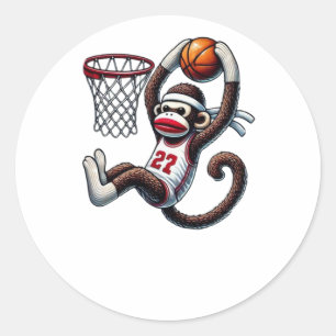 Sock Monkey Basketball Hoop  Classic Round Sticker