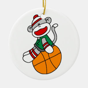 Sock Monkey Basketball T-shirts and Gifts Ceramic Tree Decoration