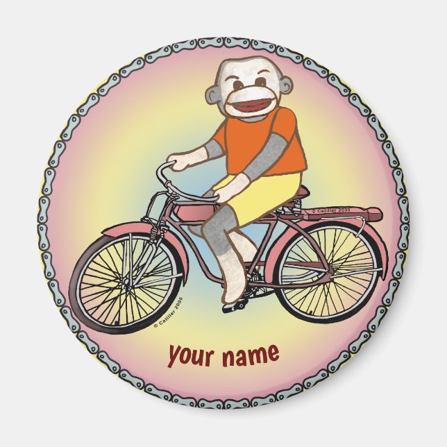 Sock Monkey Bicycle  Magnet (Front)
