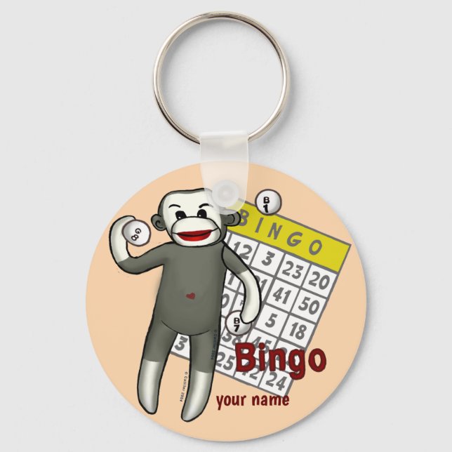 Sock Monkey Bingo  Key Ring (Front)