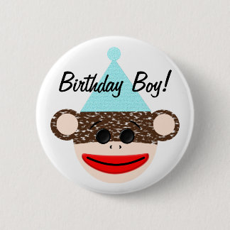 Sock Monkey Birthday Boy Button