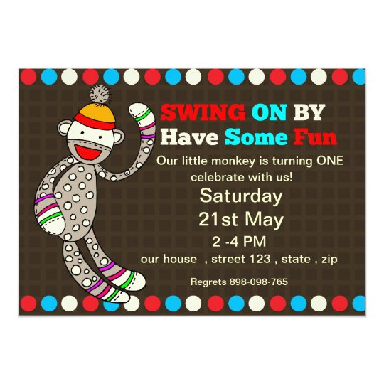Sock monkey Birthday invitation