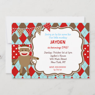 Sock Monkey Birthday Invitations