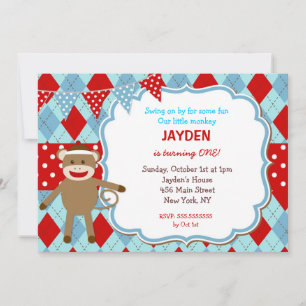 Sock Monkey Birthday Invitations