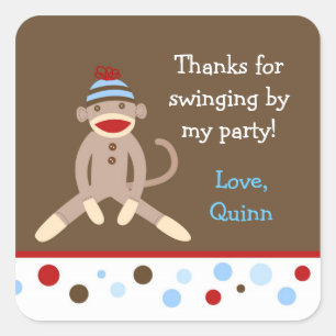 Sock Monkey Birthday Party Favour Stickers Boy