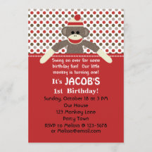 Sock Monkey Birthday Party invitation - customise