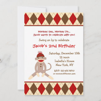 Sock Monkey Birthday Party Invitations