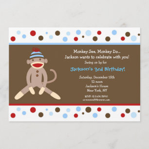 Sock Monkey Birthday Party Invitations Boy Kids