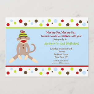 Sock Monkey Birthday Party Invitations Kids