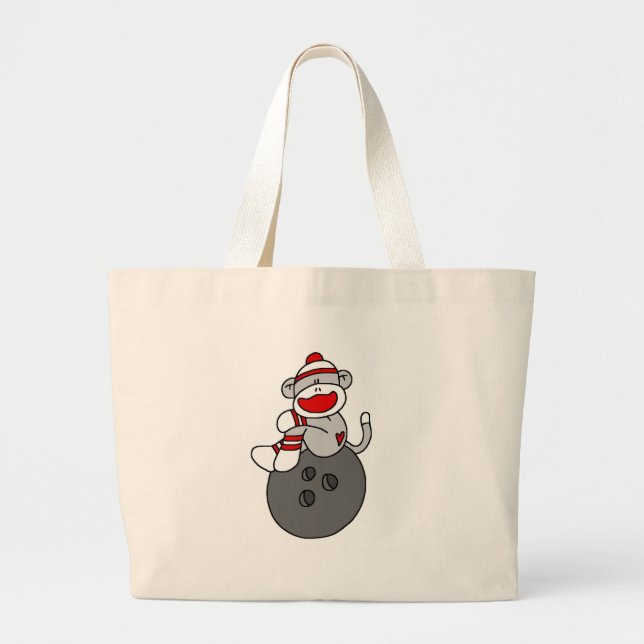 Sock Monkey Bowling Large Tote Bag (Front)