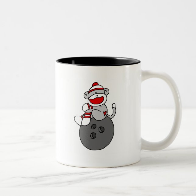 Sock Monkey Bowling T-shirts and Gifts Two-Tone Coffee Mug (Right)