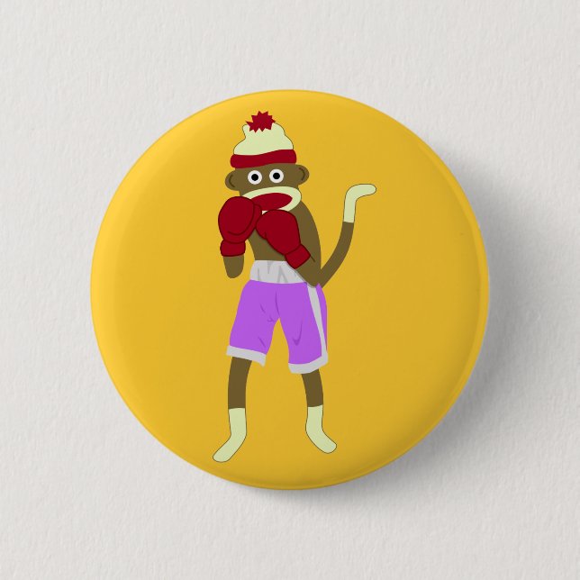 Sock Monkey Boxer 6 Cm Round Badge (Front)