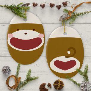 Sock Monkey Boy Christmas Tree Ceramic Tree Decoration