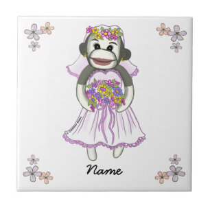 Sock Monkey Bride custom wedding Tile