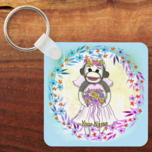 Sock Monkey Bride wedding keychain