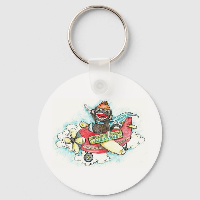 Sock Monkey Business Airlines Key Ring (Front)