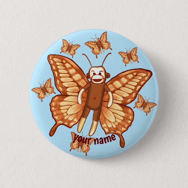 Sock Monkey Butterfly  6 Cm Round Badge (Front)