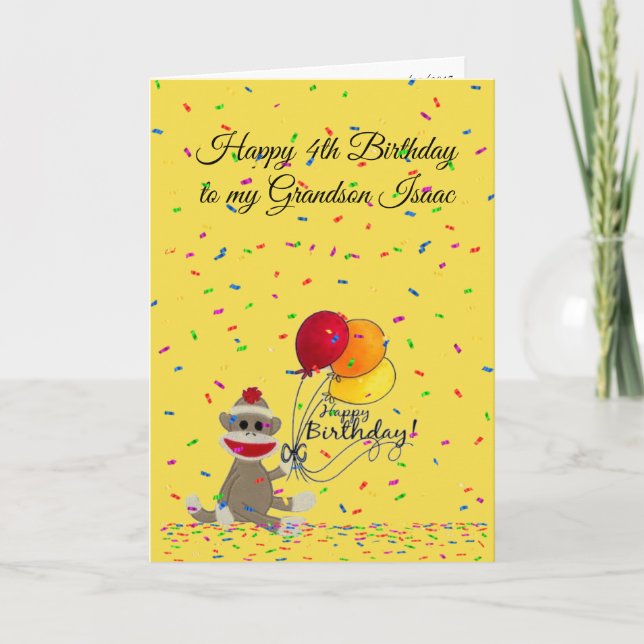 Sock Monkey Christmas Birthday Card for Child (Front)