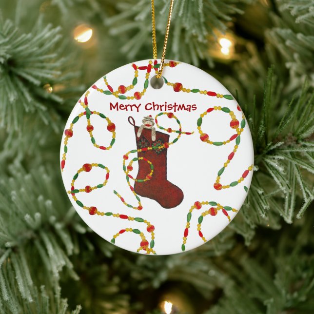 Sock Monkey Christmas  Ceramic Tree Decoration (Tree)