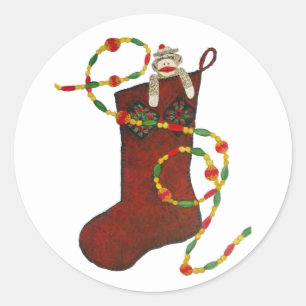 Sock Monkey Christmas Stocking Sticker