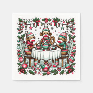 Sock Monkey Christmas Tea Party Napkin