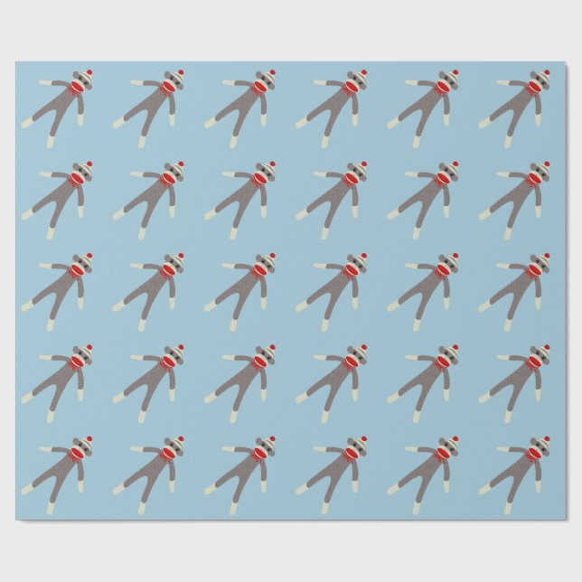Sock Monkey Christmas Wrapping Paper (Flat)