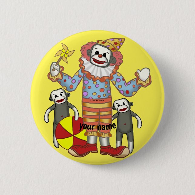 Sock Monkey Clown  6 Cm Round Badge (Front)