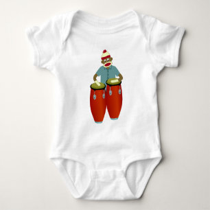 Sock Monkey Conga Drums Baby Bodysuit